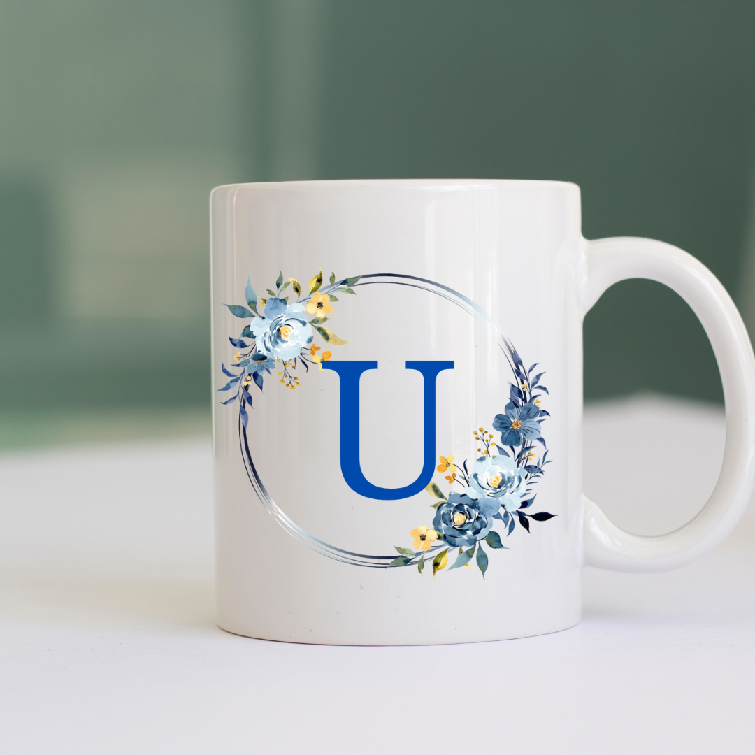 Floral Letter Mug A-Z - Personalized Monogram Coffee Cup, Gift Mug, Girlfriend Boyfriend Gift, Artisan Handmade Coffee Cup, Gifts Personalized Coffee Mug, Mug for Men Women, mug gift for her best friend tumbler