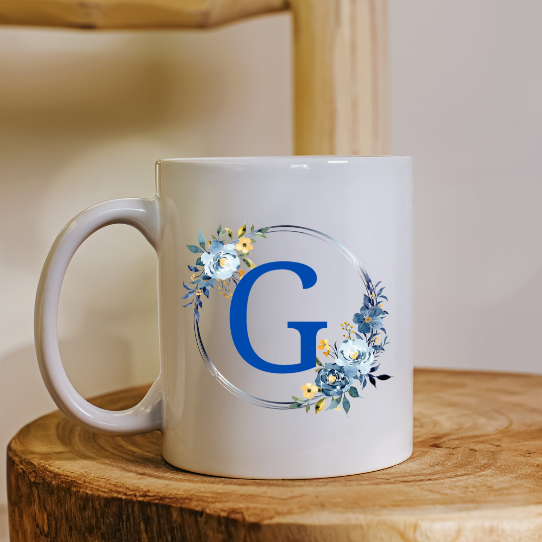 Floral Letter Mug A-Z - Personalized Monogram Coffee Cup, Gift Mug, Girlfriend Boyfriend Gift, Artisan Handmade Coffee Cup, Gifts Personalized Coffee Mug, Mug for Men Women, mug gift for her best friend tumbler