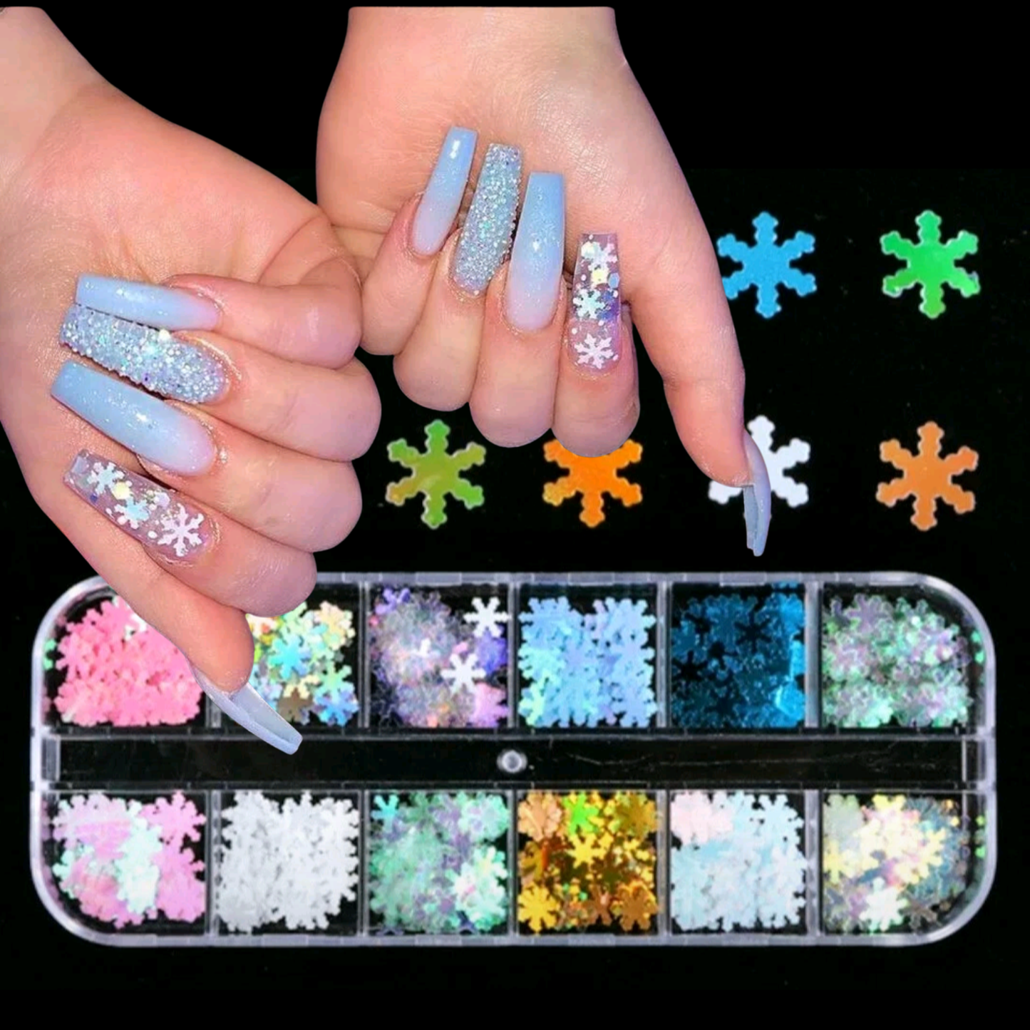 12 Color Nail Art Glitter Snowflake Sequin Holographic Effect Decoration Christmas
