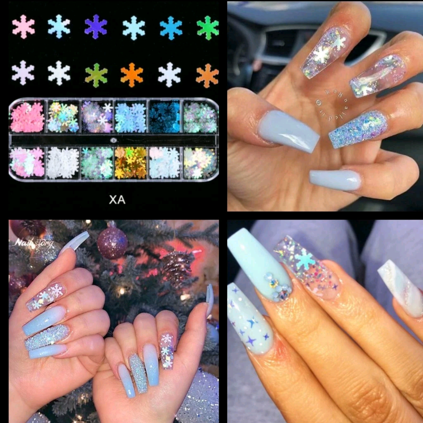 12 Color Nail Art Glitter Snowflake Sequin Holographic Effect Decoration Christmas