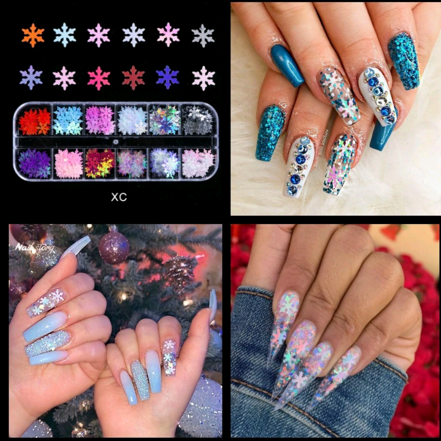 Set 12 Color 3D Christmas Snowflake Sequins Nail Art Sticker Glitter Metal Manicure