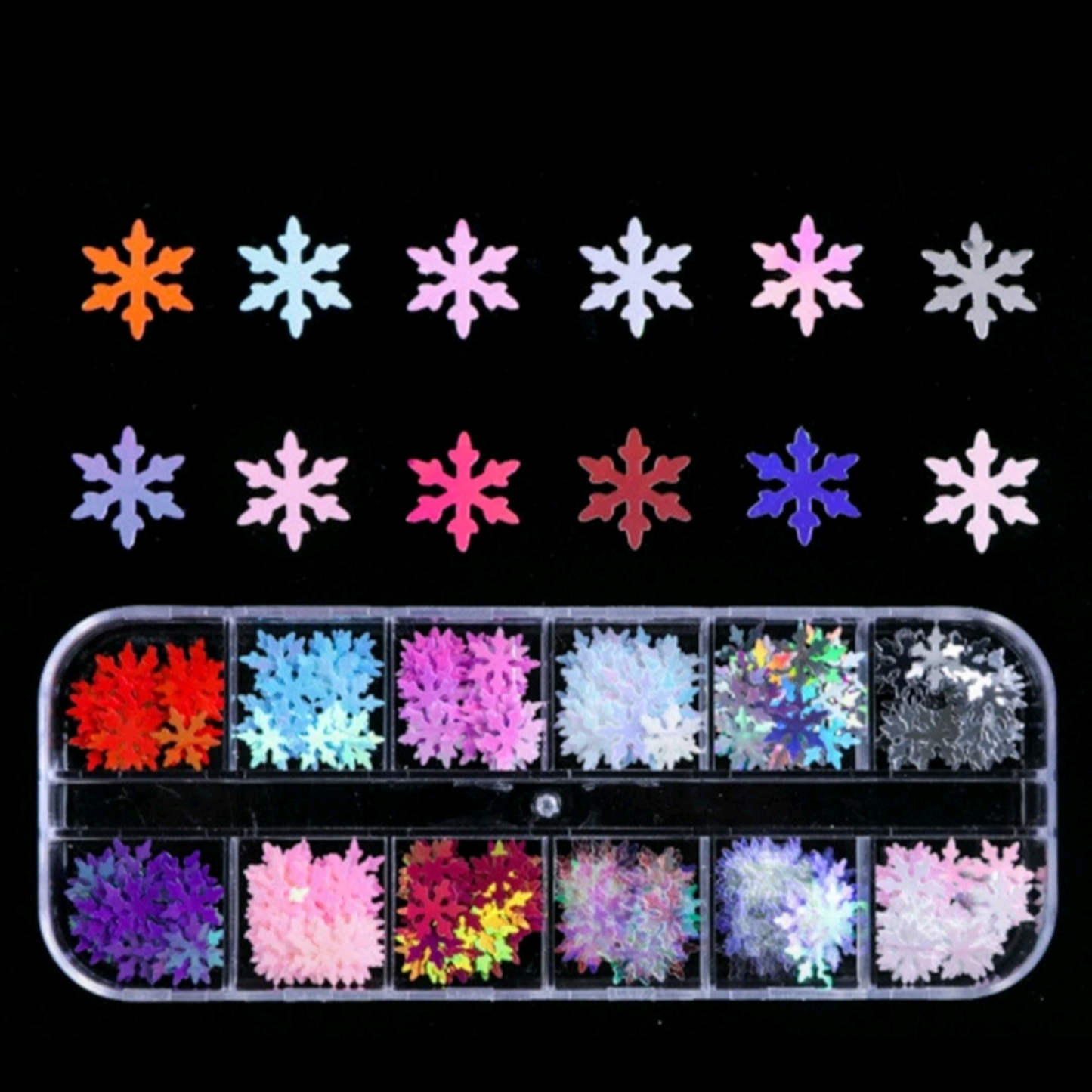 Set 12 Color 3D Christmas Snowflake Sequins Nail Art Sticker Glitter Metal Manicure