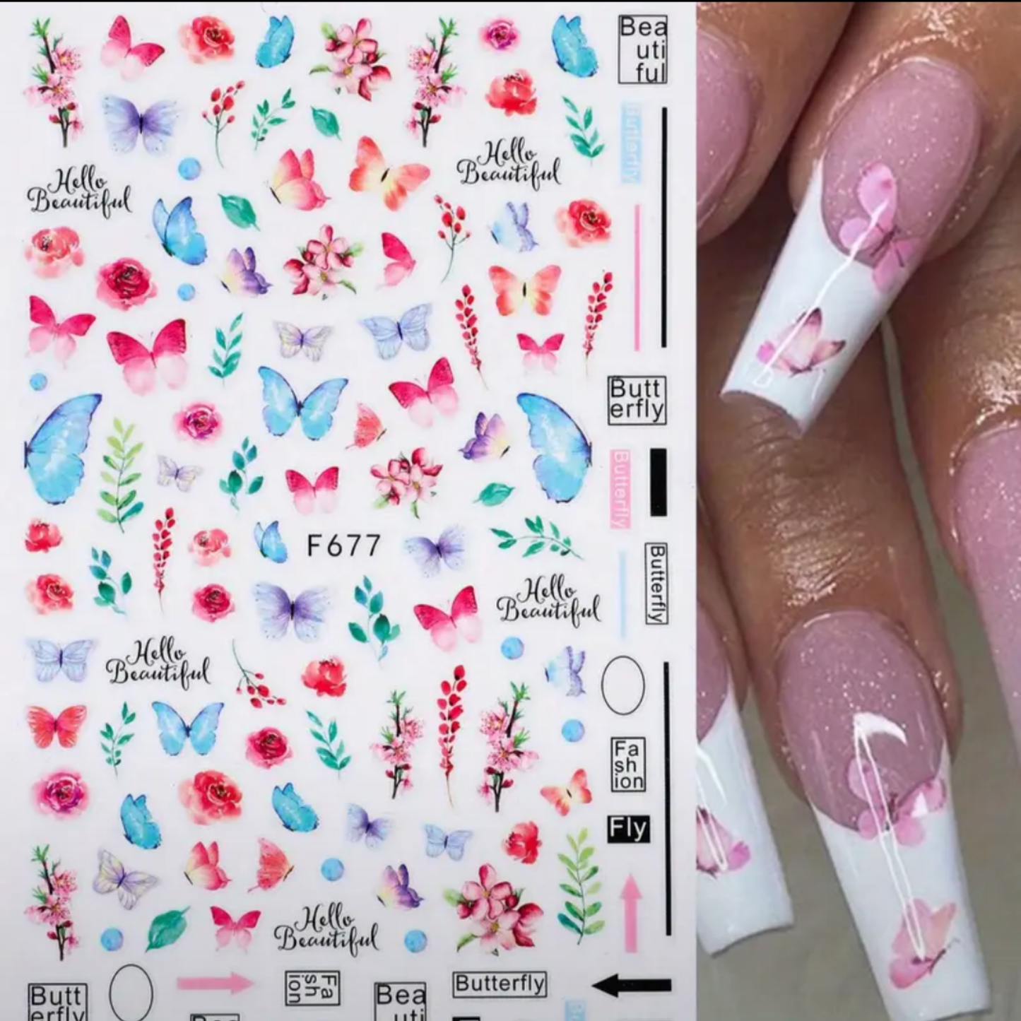 3D Butterfly Floral Nail Art Stickers, Spring Summer Decals for Manicure, Gel, Dipping, Acrylic
