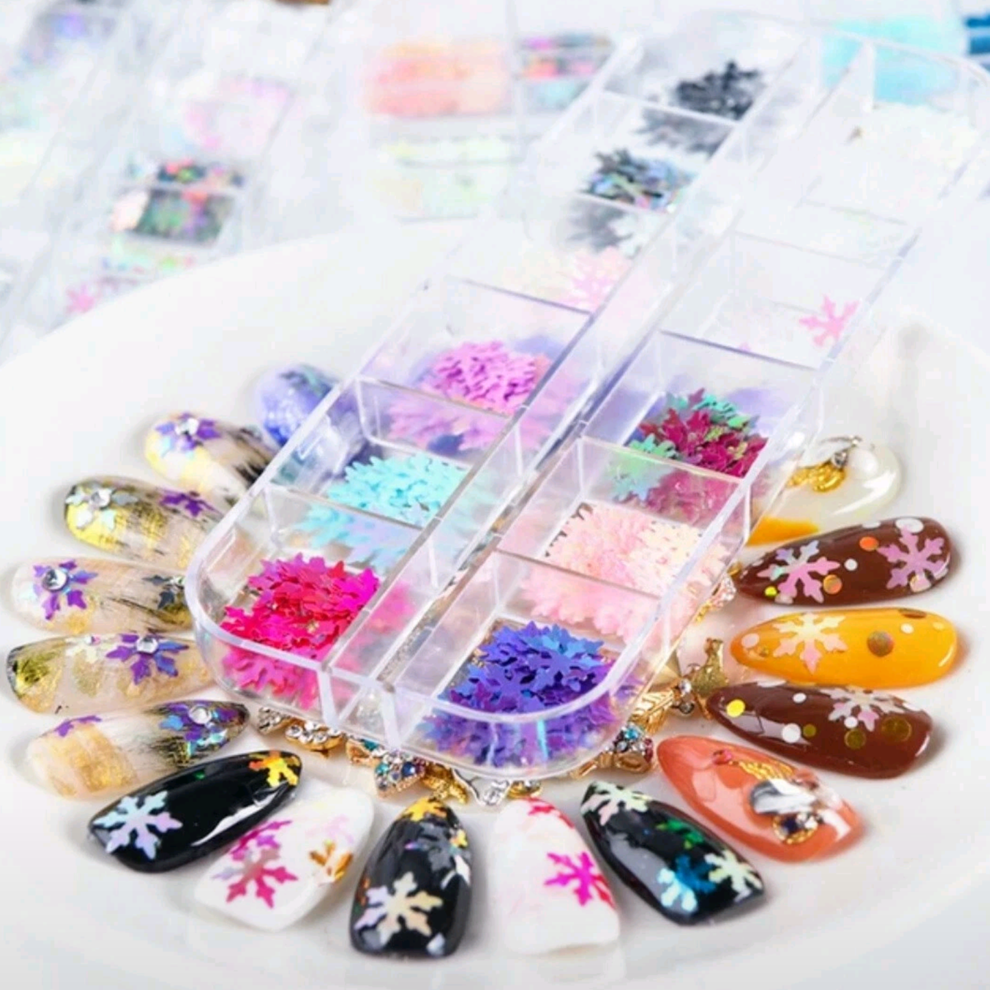 Set 12 Color 3D Christmas Snowflake Sequins Nail Art Sticker Glitter Metal Manicure