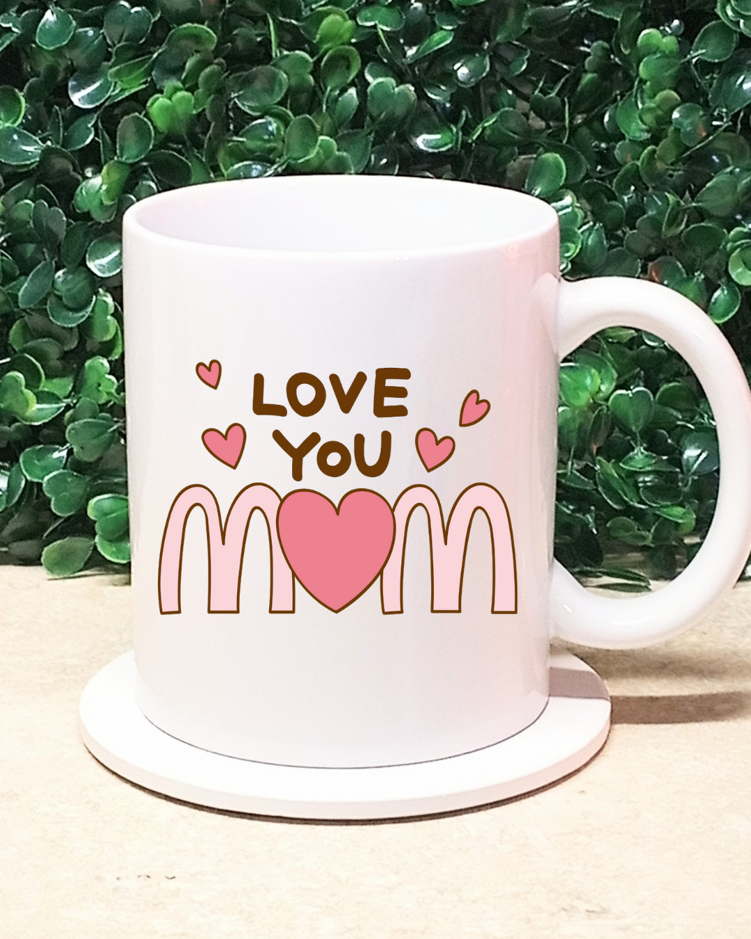 Mom Mug and Coaster Set, Cute Love You Mom Design Mothers Day Gift