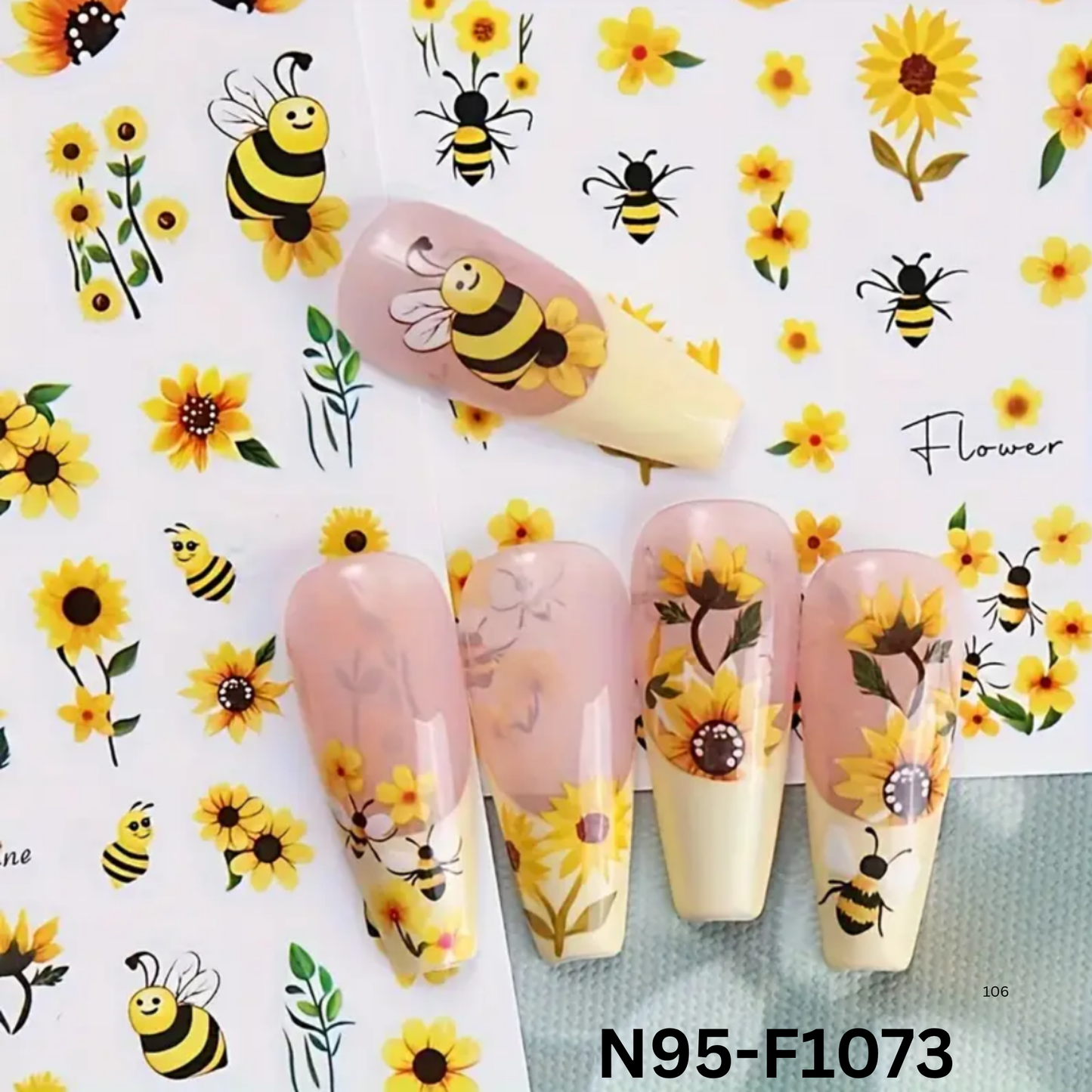 Cute Sunflower and Bee Nail Stickers ā 3D Nail Art for Natural or Acrylic Nails