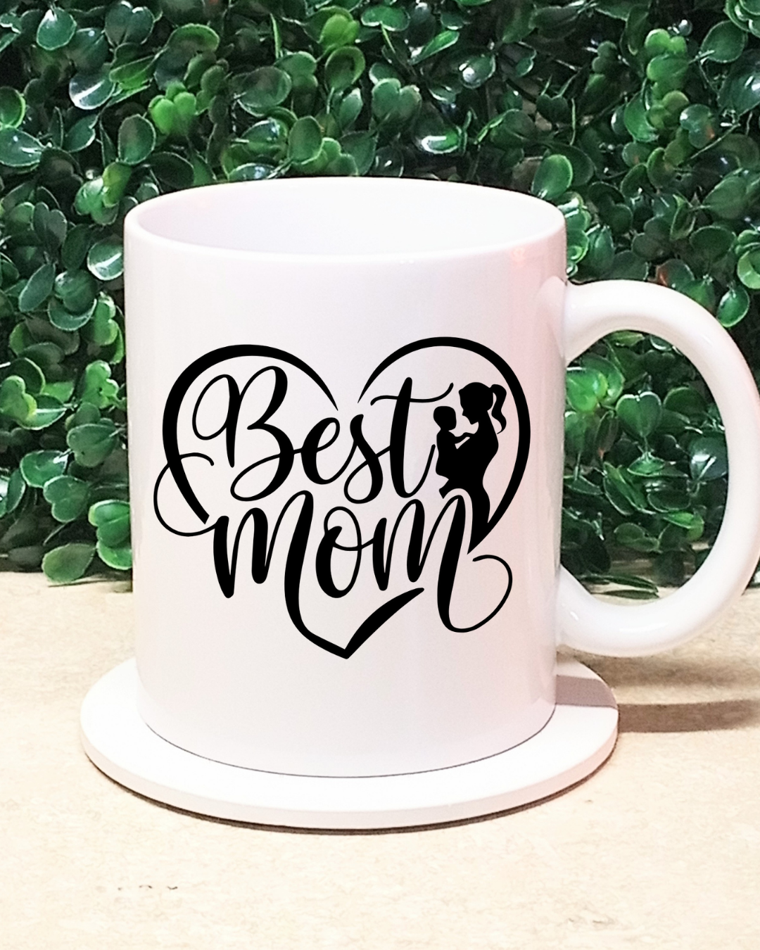 Best Mom Ceramic Mug Gift Set 12oz Coffee Mug with Matching 4 Inch Coaster Mothers Day Gift for Mom