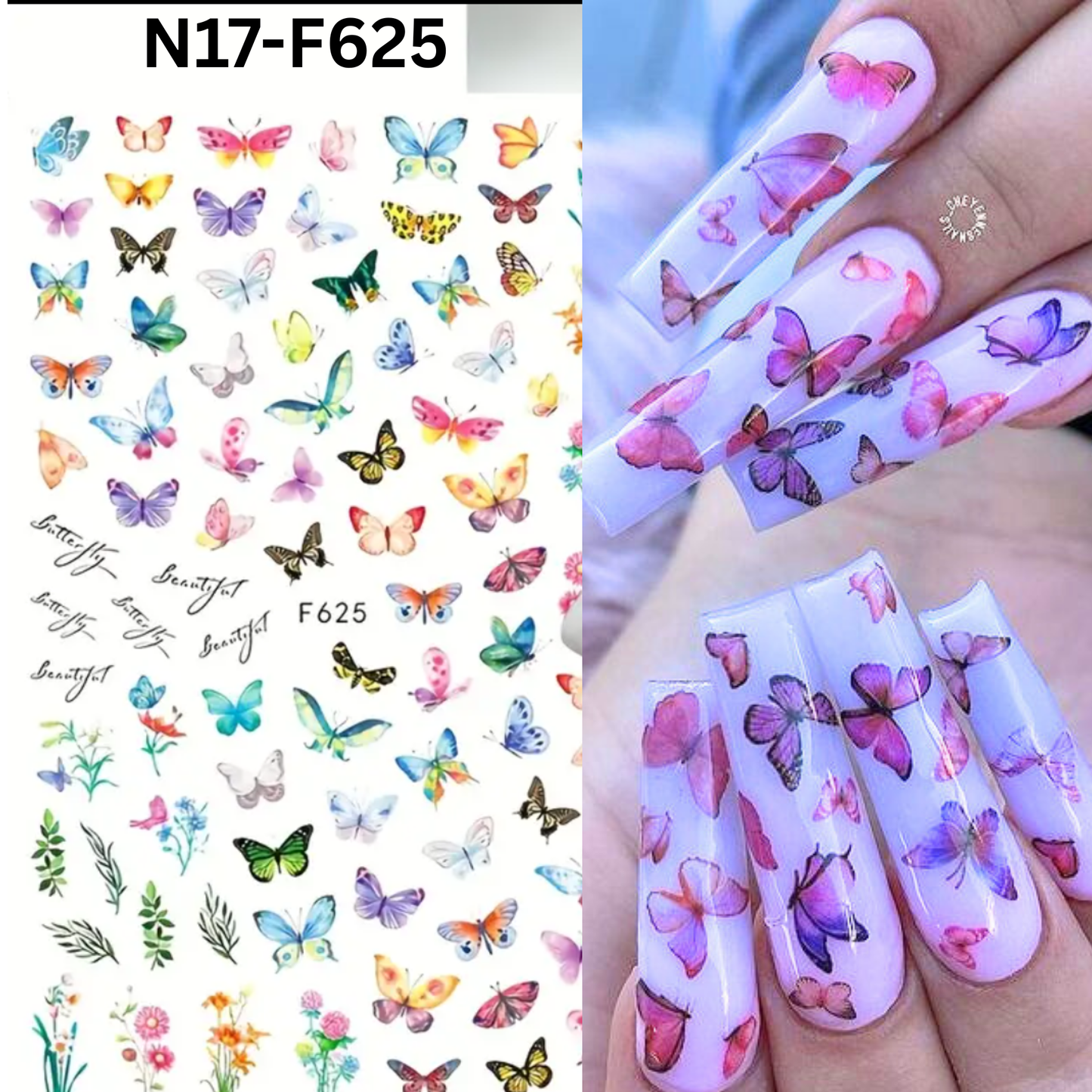 3D Butterfly Floral Nail Stickers, Spring/Summer Decals for Manicure, Gel, Dipping, Acrylic