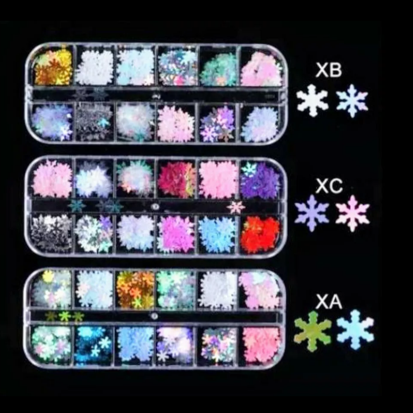 Set 12 Color 3D Christmas Snowflake Sequins Nail Art Sticker Glitter Metal Manicure