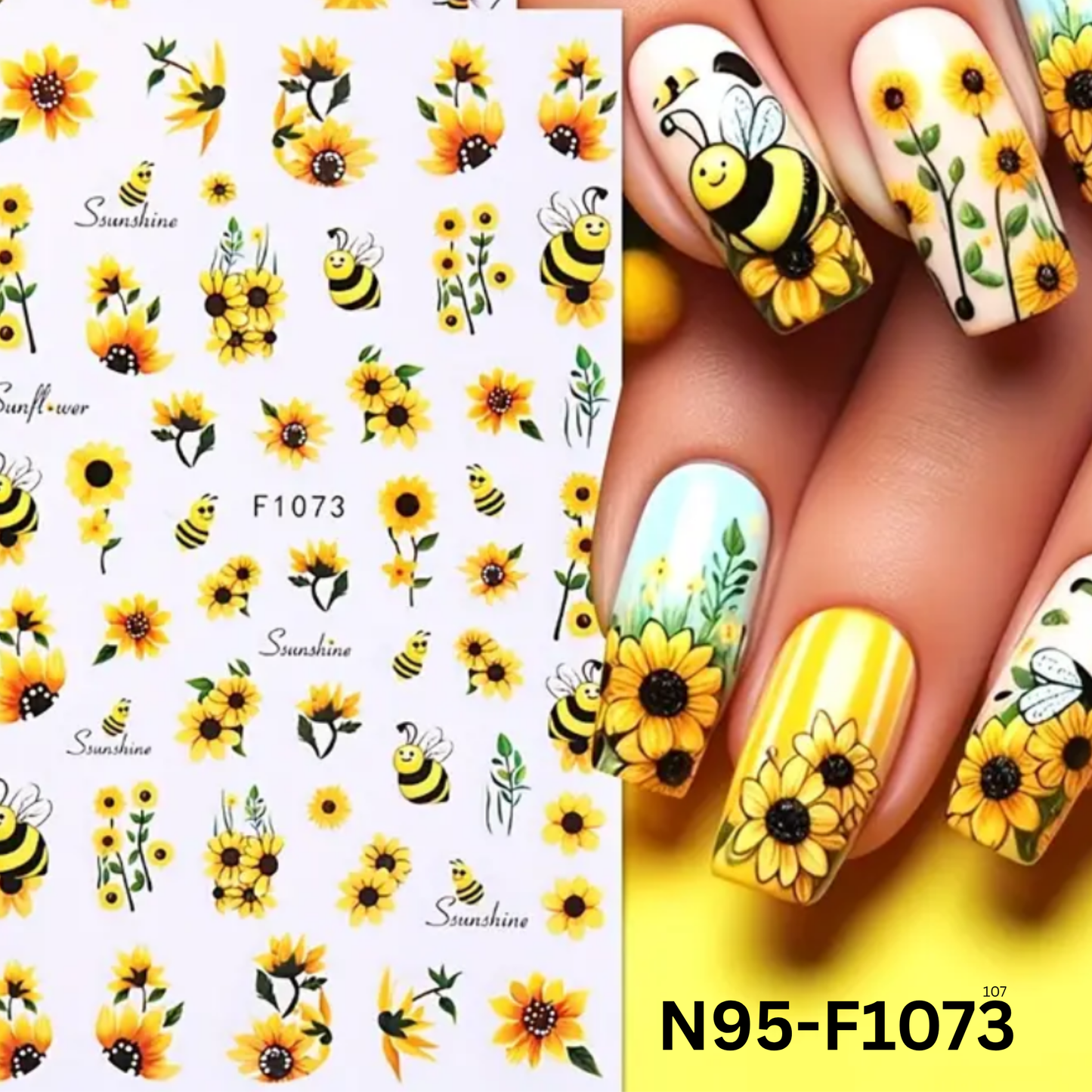 Cute Sunflower and Bee Nail Stickers ā 3D Nail Art for Natural or Acrylic Nails