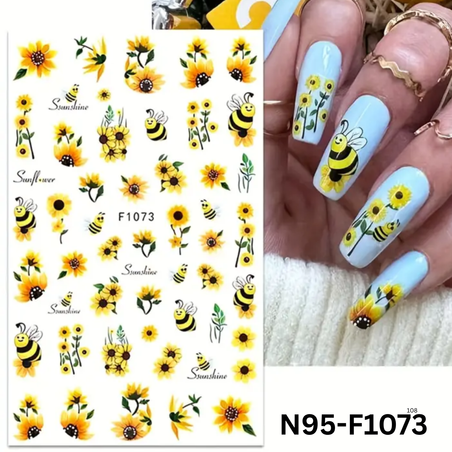 Cute Sunflower and Bee Nail Stickers ā 3D Nail Art for Natural or Acrylic Nails