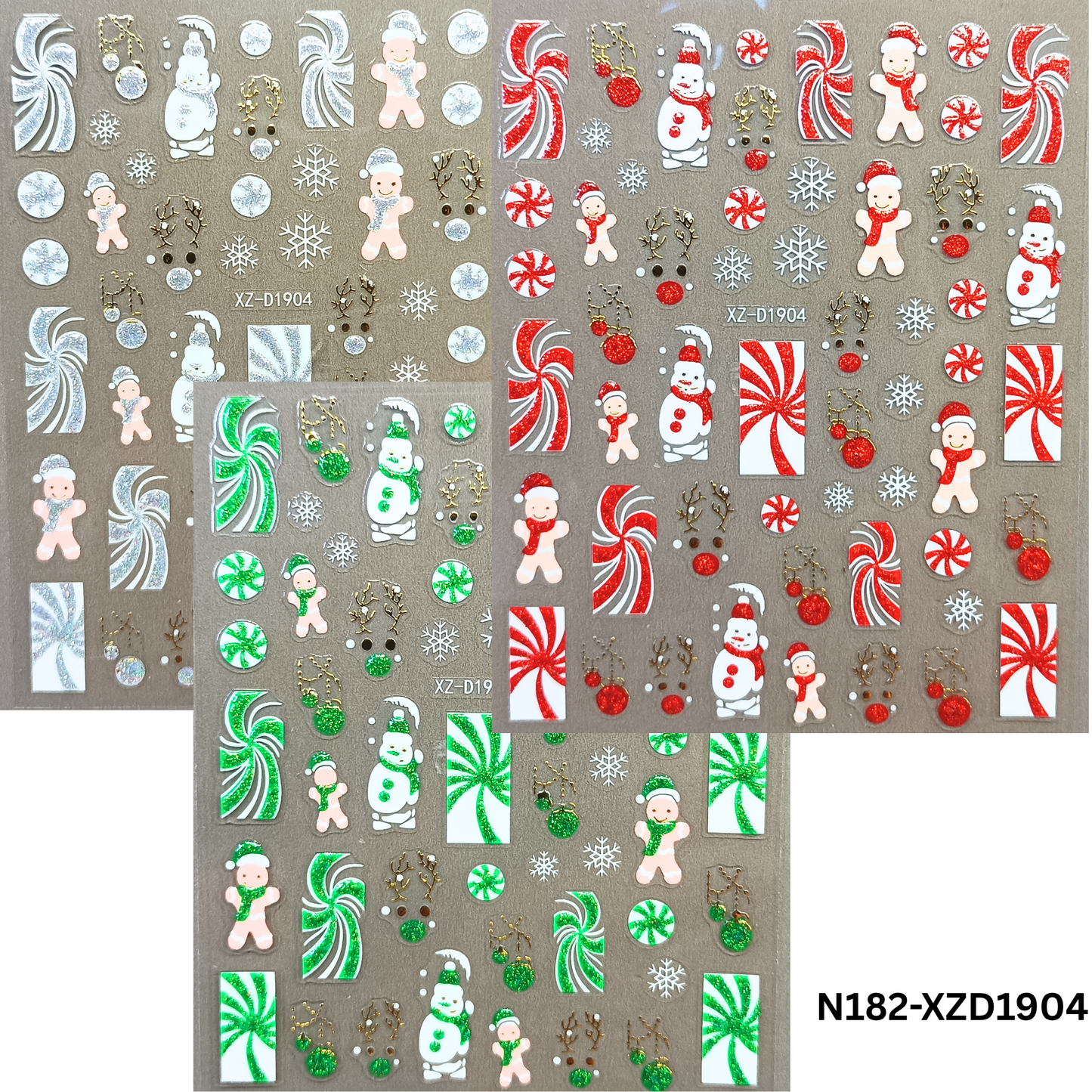 Christmas Reindeer & Candy Cane 3D Nail Decals – Holiday Nail Art Stickers