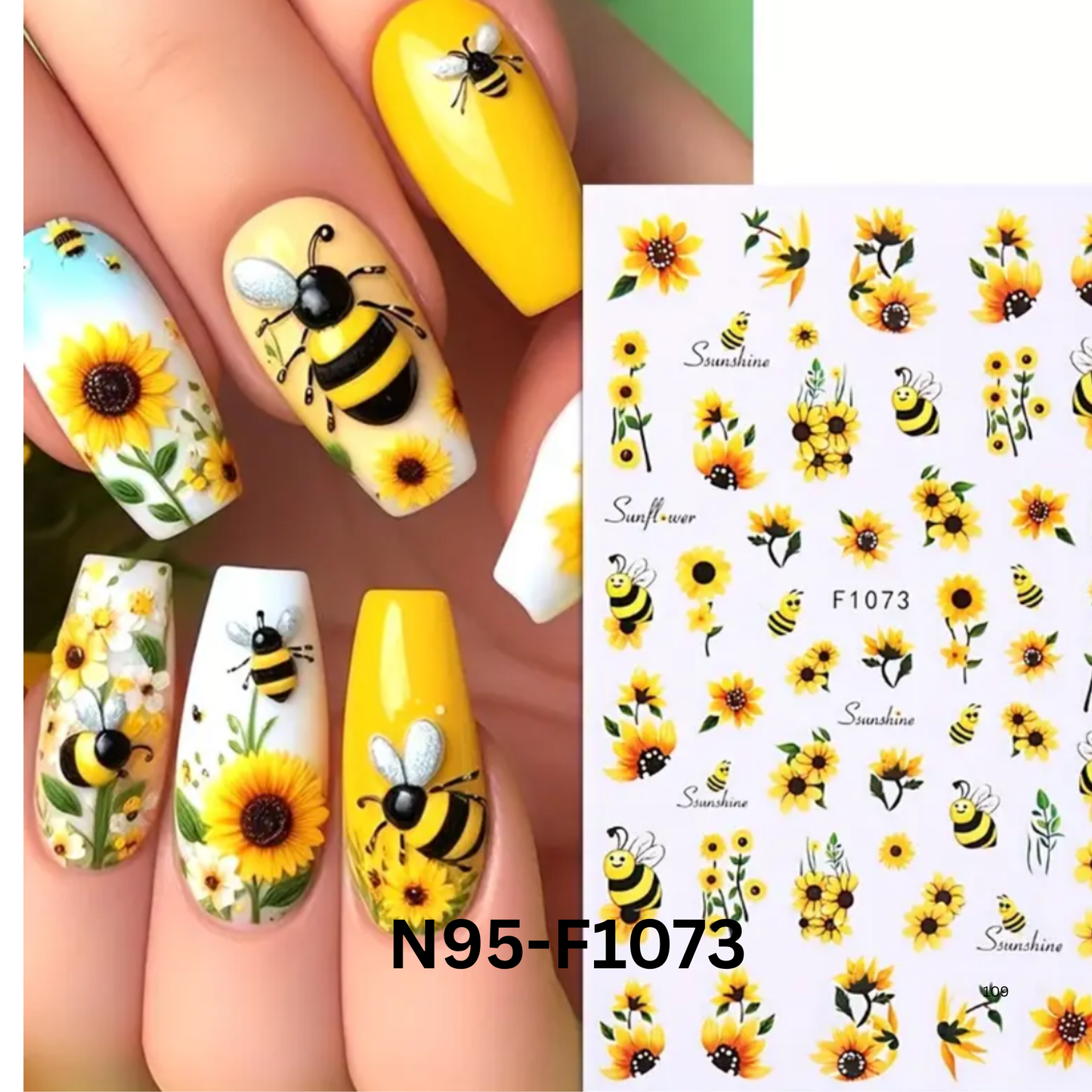 Cute Sunflower and Bee Nail Stickers ā 3D Nail Art for Natural or Acrylic Nails