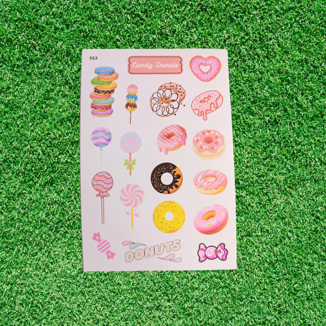 Premium Vinyl Candy Donut Sticker Sheet – Glossy & Matte Options