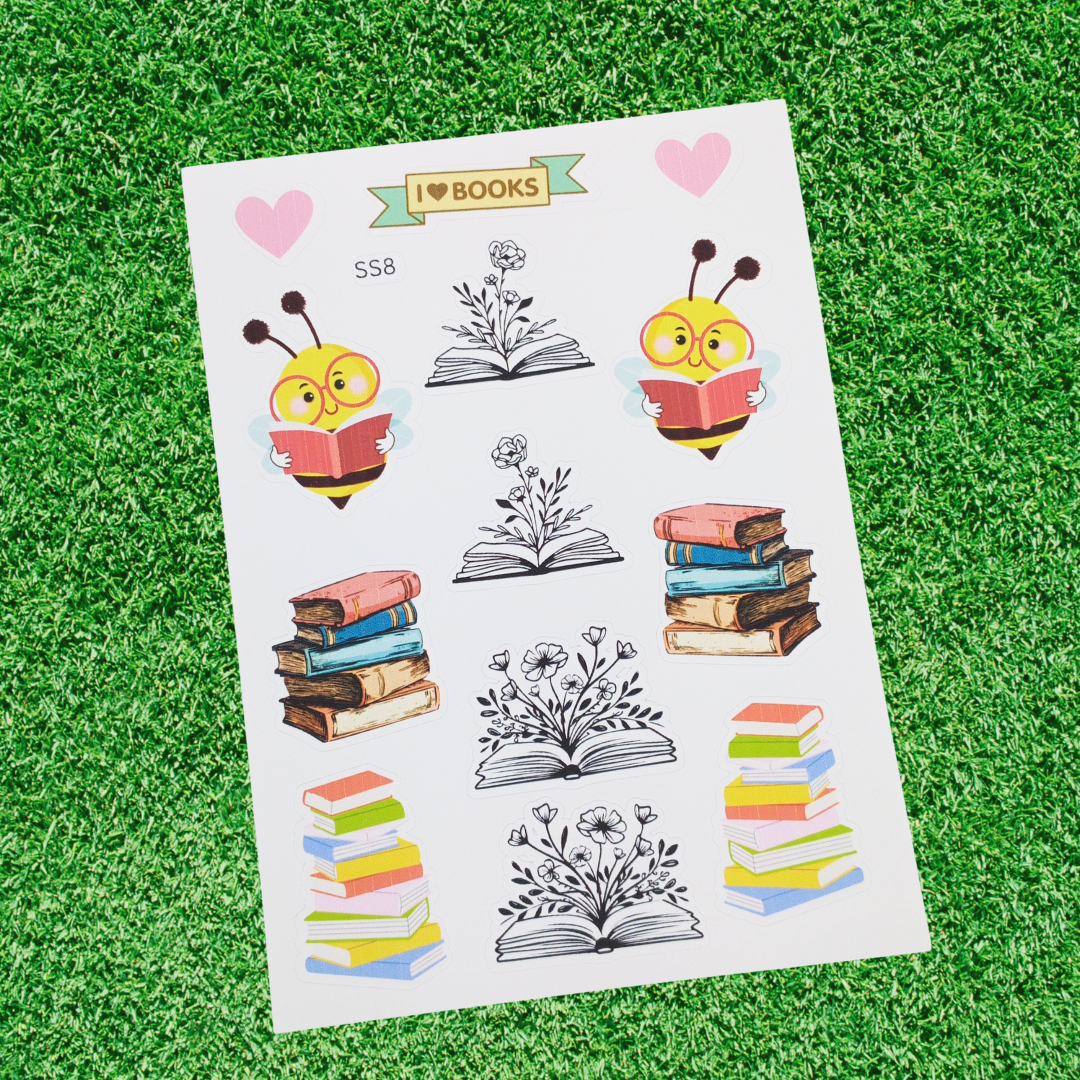 I Love Books Handmade School & Book-Themed Vinyl Sticker Sheets