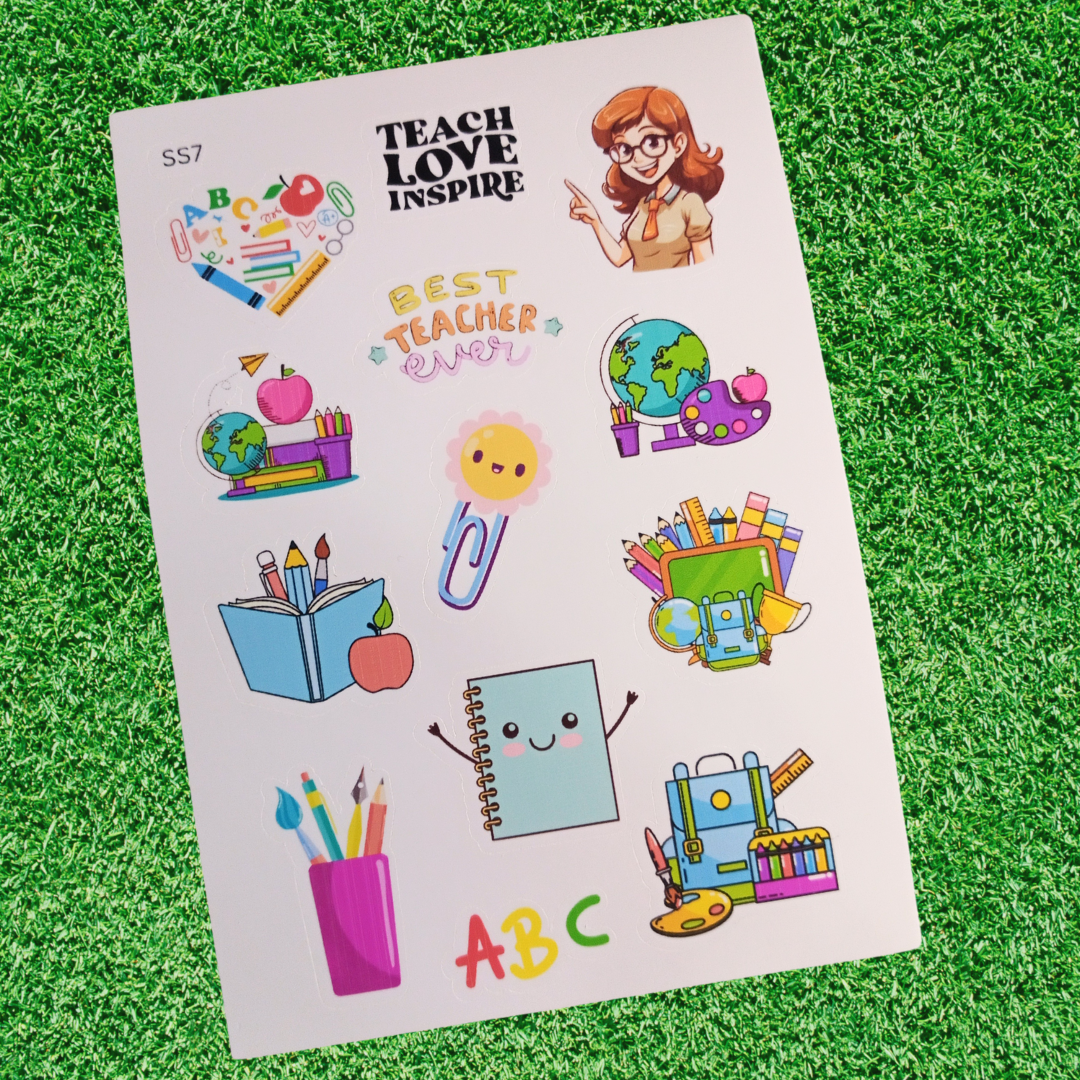Teacher Appreciation Handmade School & Book-Themed Vinyl Sticker Sheets