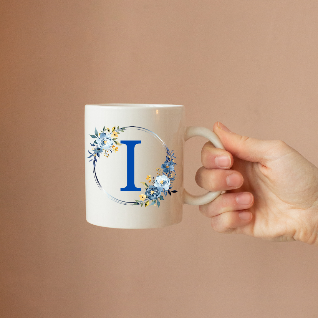 Floral Letter Mug A-Z - Personalized Monogram Coffee Cup, Gift Mug, Girlfriend Boyfriend Gift, Artisan Handmade Coffee Cup, Gifts Personalized Coffee Mug, Mug for Men Women, mug gift for her best friend tumbler
