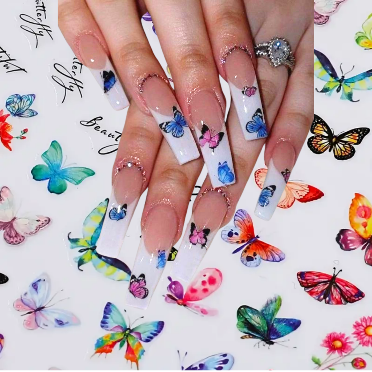 3D Butterfly Floral Nail Stickers, Spring/Summer Decals for Manicure, Gel, Dipping, Acrylic