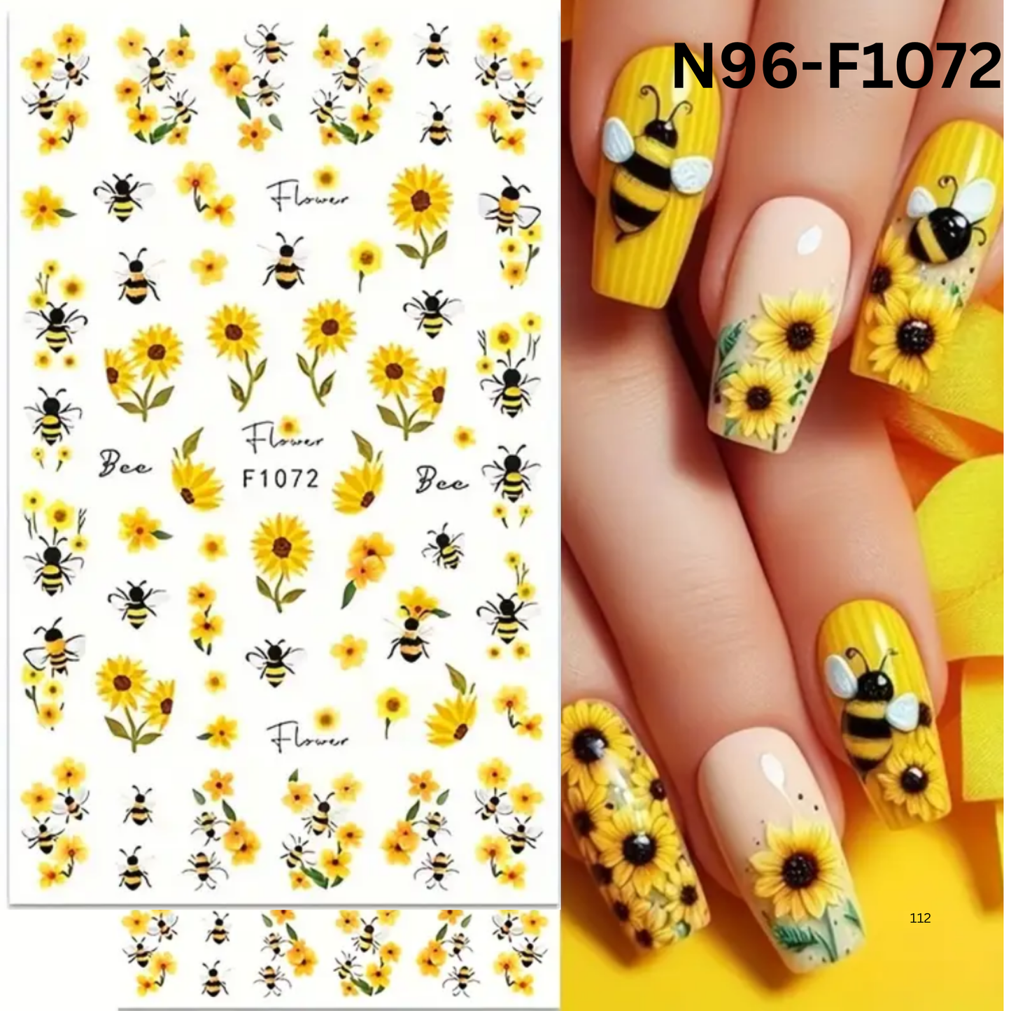 3D Nail Stickers Sunflower & Bee Design ā Self-Adhesive Nail Art Decoration