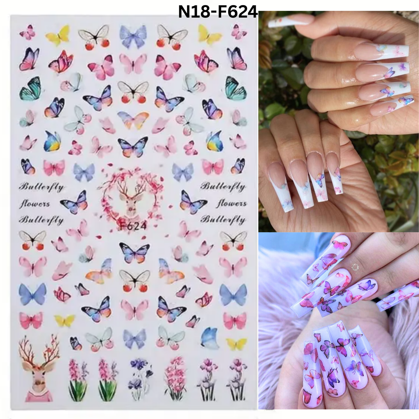 Nail Stickers 3D Butterfly, Floral Nail Stickers, Spring/Summer Decals for Manicure, Gel, Dipping, Acrylic
