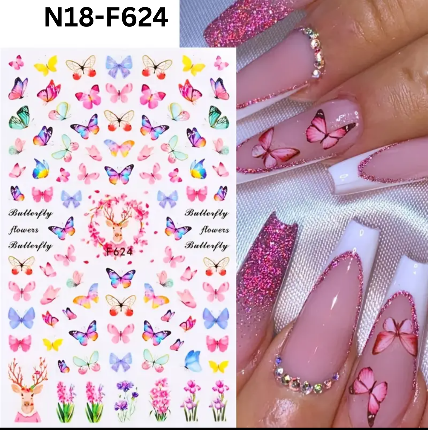 Nail Stickers 3D Butterfly, Floral Nail Stickers, Spring/Summer Decals for Manicure, Gel, Dipping, Acrylic