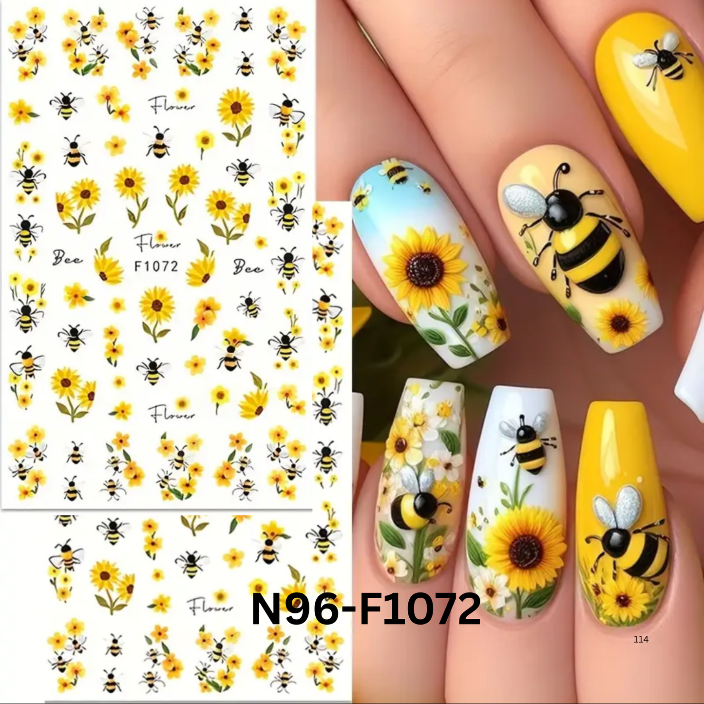 3D Nail Stickers Sunflower & Bee Design ā Self-Adhesive Nail Art Decoration