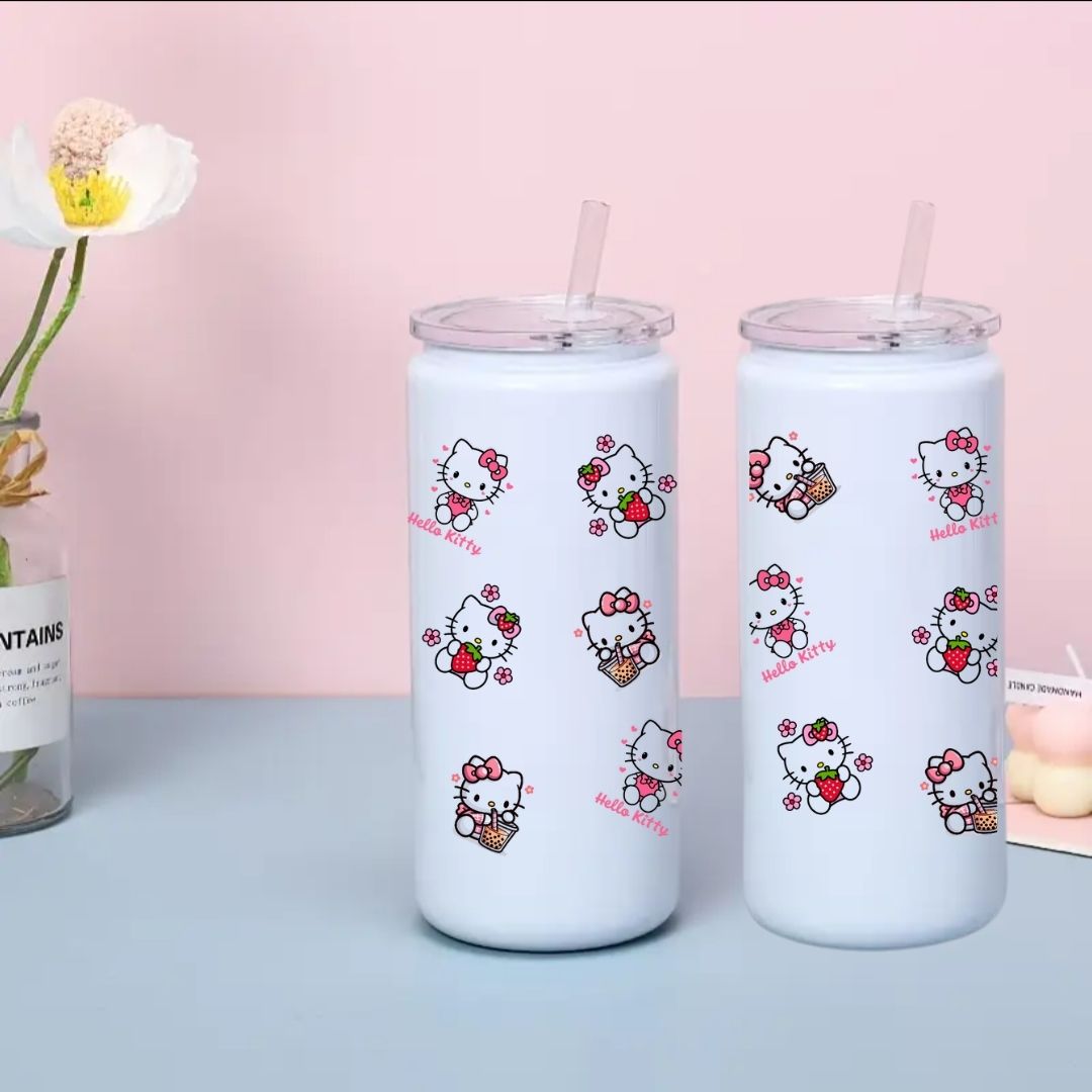 Cute UV DTF Glass Can Wrap Decal for 16oz 20oz – Ready to Apply – Strawberry, Cherry, Pink Bow & Kitty Designs