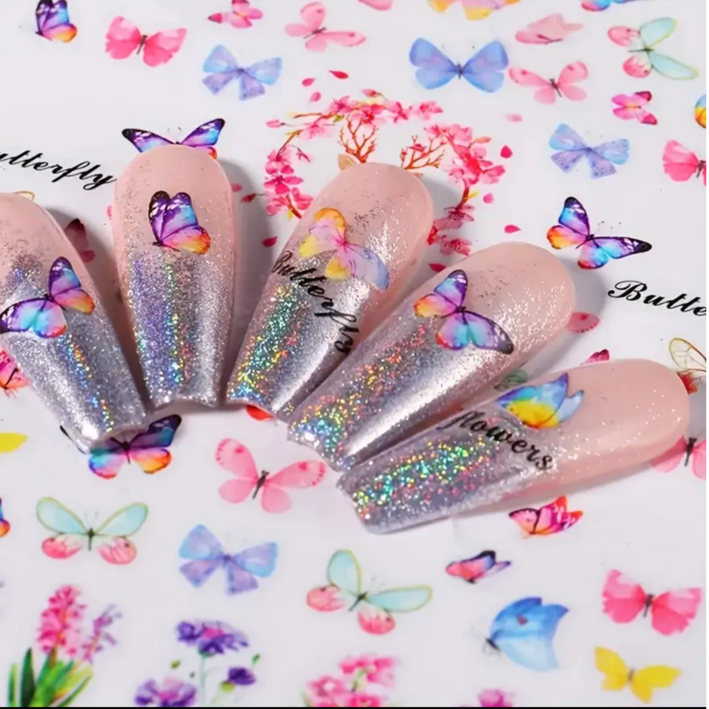 Nail Stickers 3D Butterfly, Floral Nail Stickers, Spring/Summer Decals for Manicure, Gel, Dipping, Acrylic