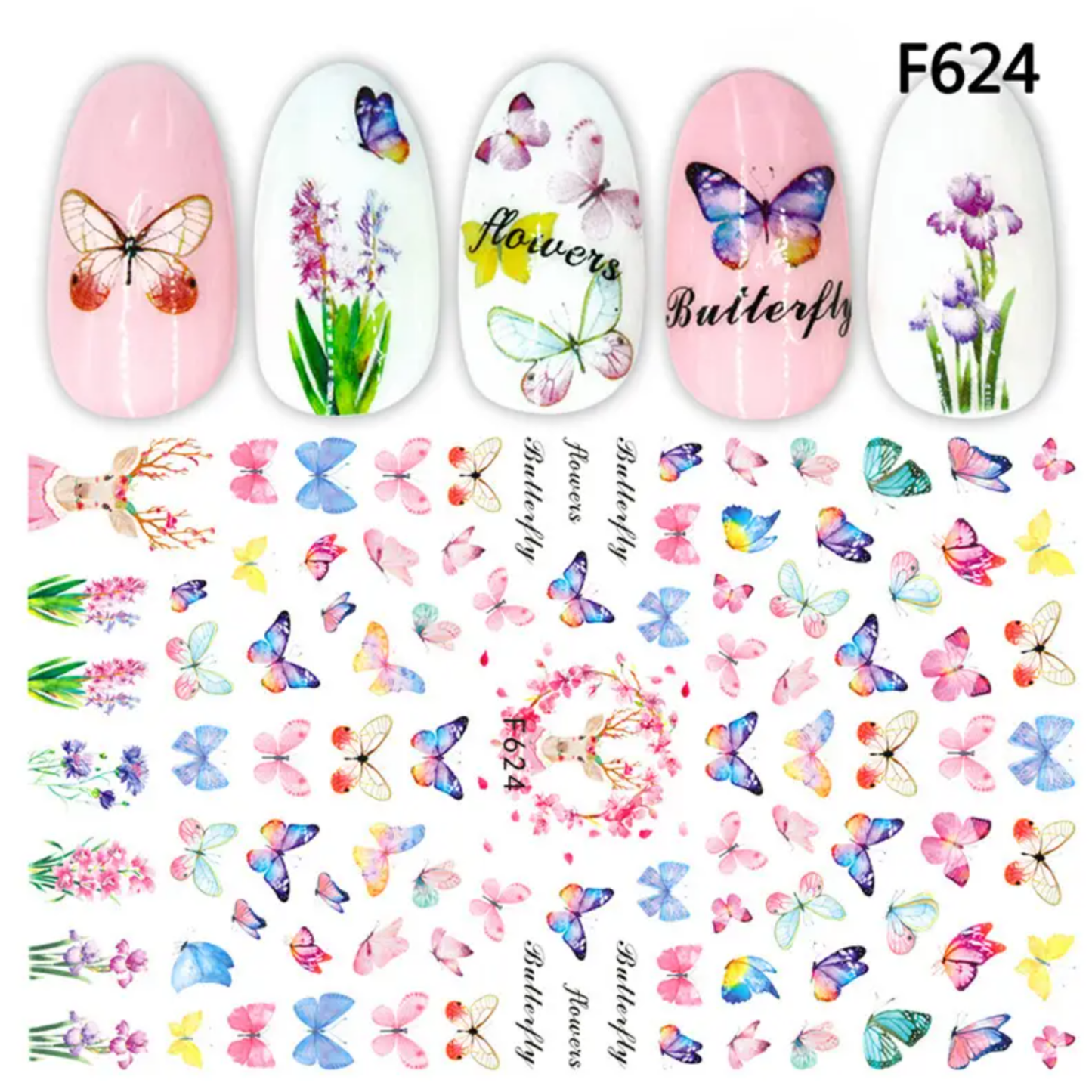 Nail Stickers 3D Butterfly, Floral Nail Stickers, Spring/Summer Decals for Manicure, Gel, Dipping, Acrylic