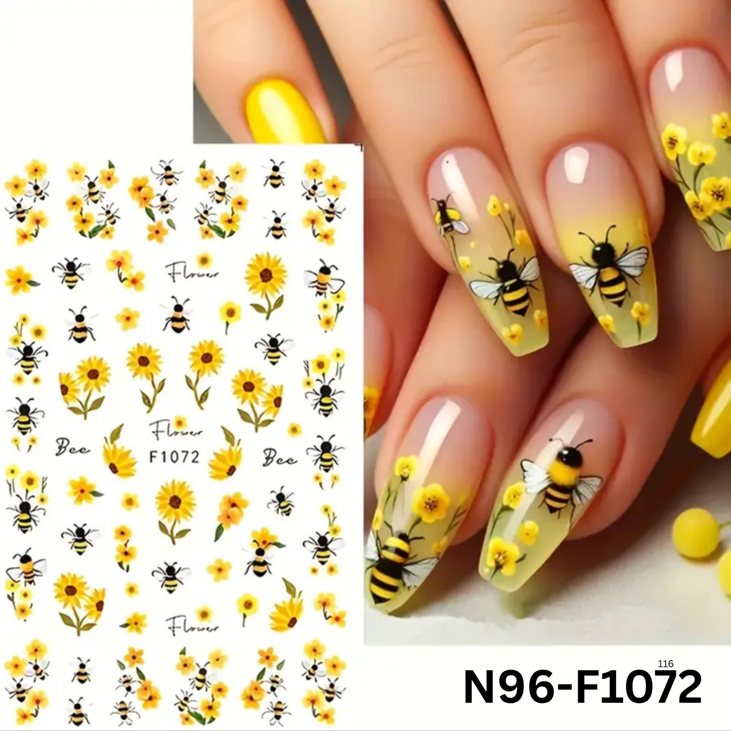 3D Nail Stickers Sunflower & Bee Design ā Self-Adhesive Nail Art Decoration