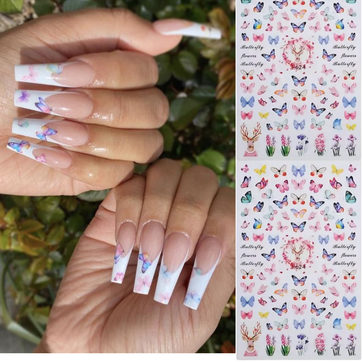 Nail Stickers 3D Butterfly, Floral Nail Stickers, Spring/Summer Decals for Manicure, Gel, Dipping, Acrylic