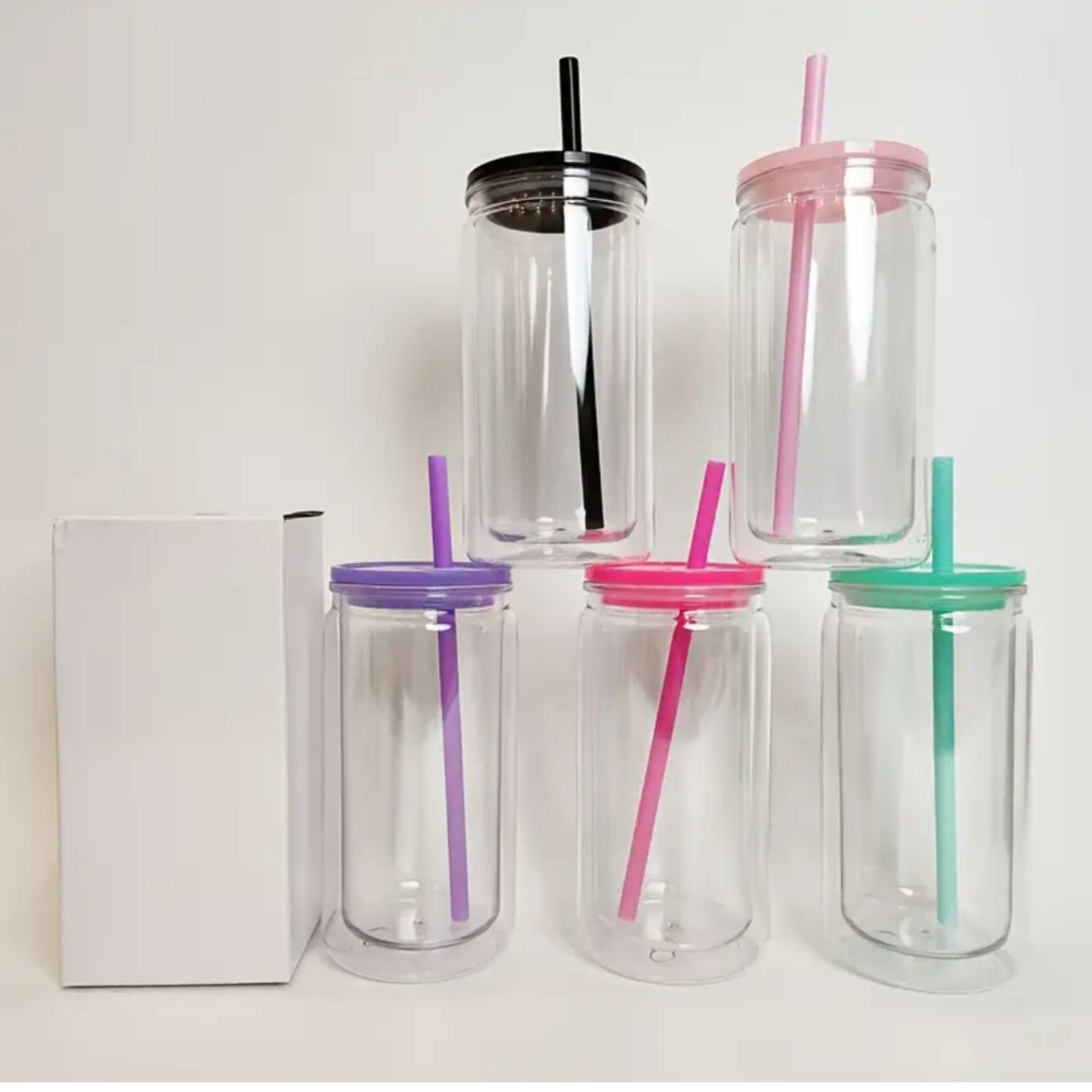 Double Wall Snow Globe Tumbler Glass Can Cup Lid Straw Glitter Shimmer Travel Mug Cold Drink