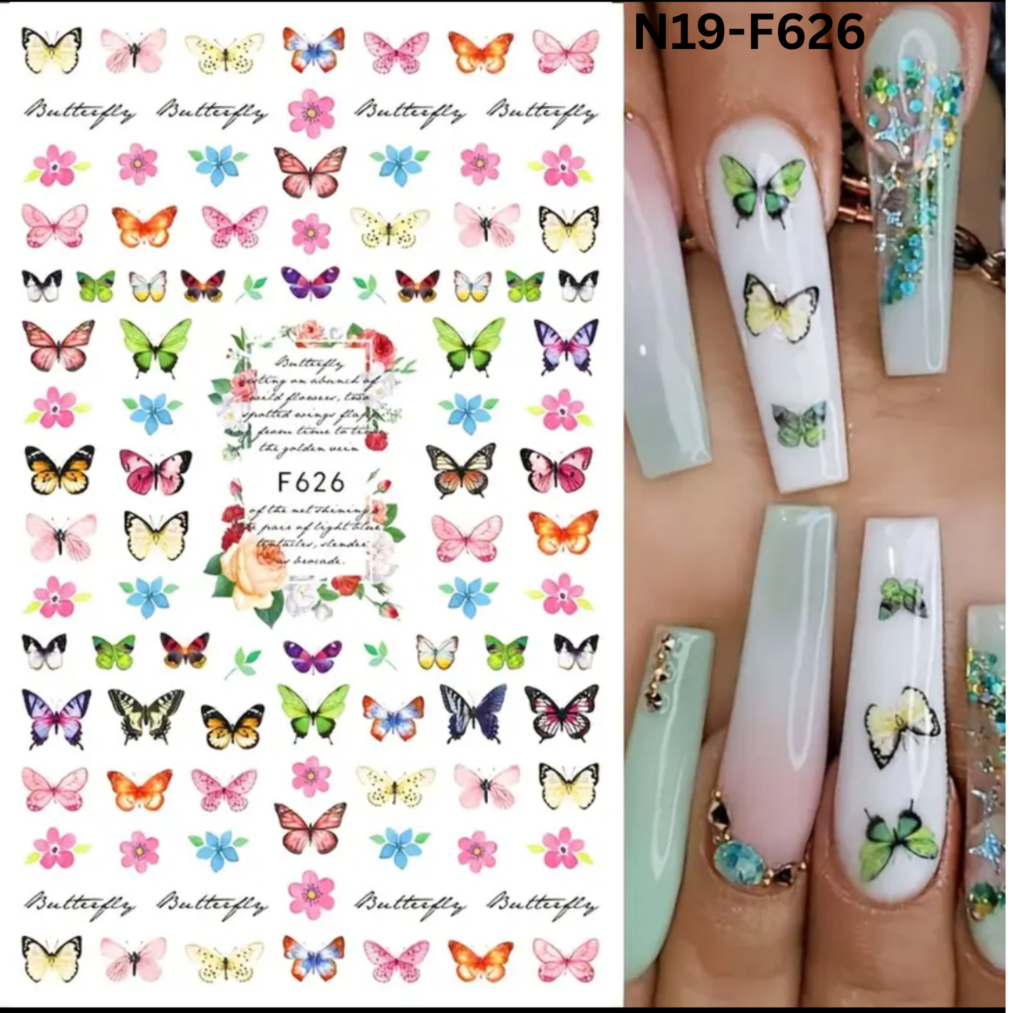 3D Butterfly Floral Nail Stickers, Spring/Summer Decals for Manicure, Gel, Dipping, Acrylic