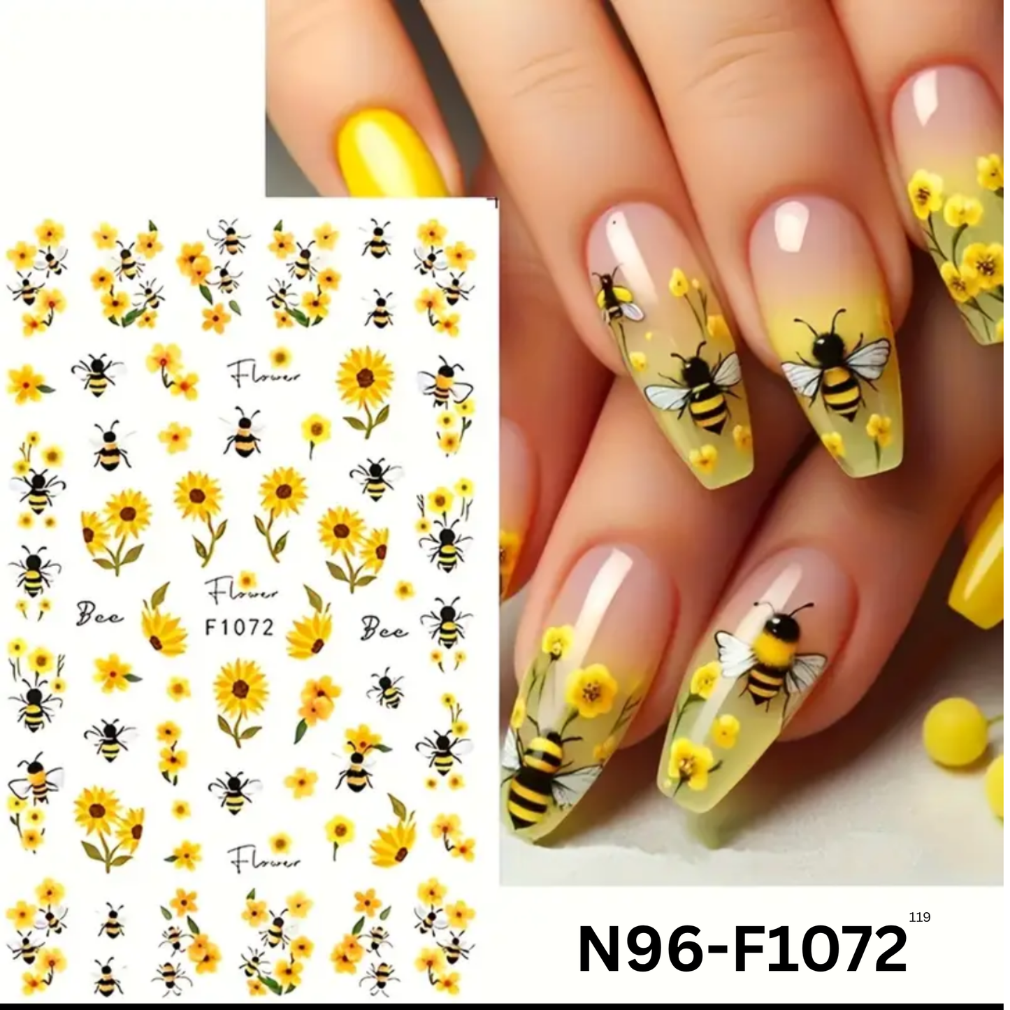 3D Nail Stickers Sunflower & Bee Design ā Self-Adhesive Nail Art Decoration