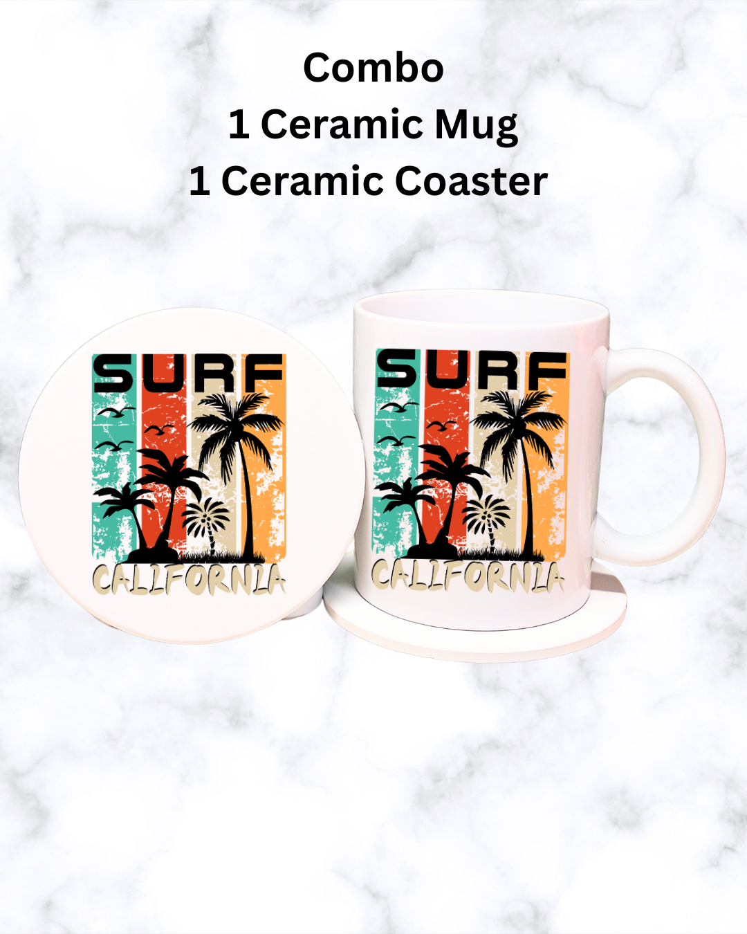 Cozy Mug Combo Surf California Ceramic Mug and Coaster Set