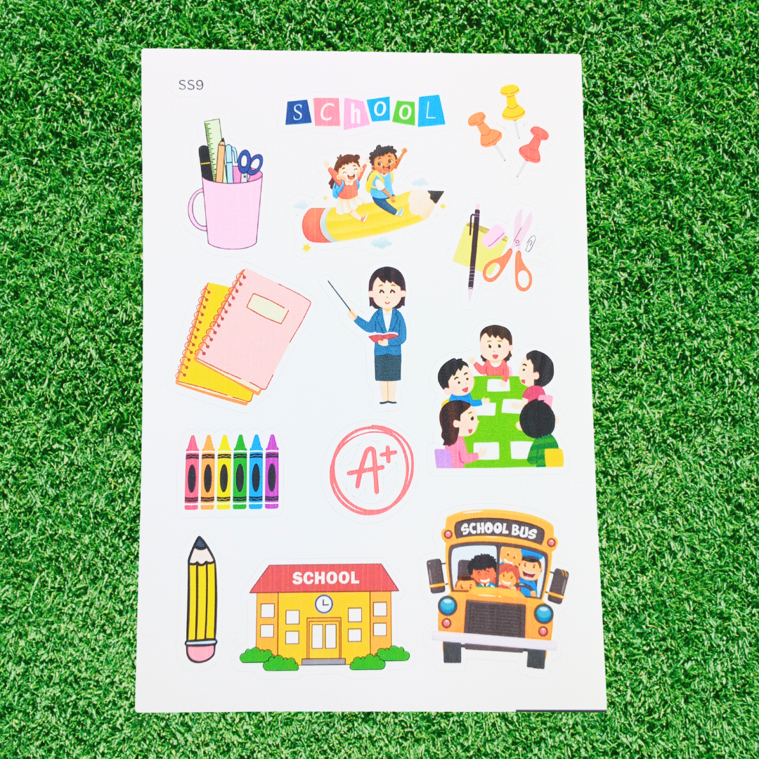 Back to School Handmade School & Book-Themed Vinyl Sticker Sheets