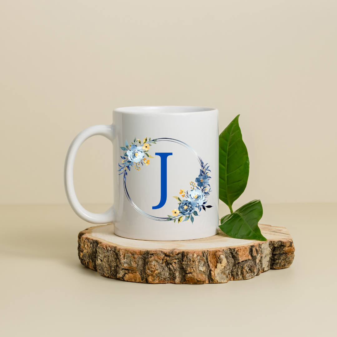 Floral Letter Mug A-Z - Personalized Monogram Coffee Cup, Gift Mug, Girlfriend Boyfriend Gift, Artisan Handmade Coffee Cup, Gifts Personalized Coffee Mug, Mug for Men Women, mug gift for her best friend tumbler