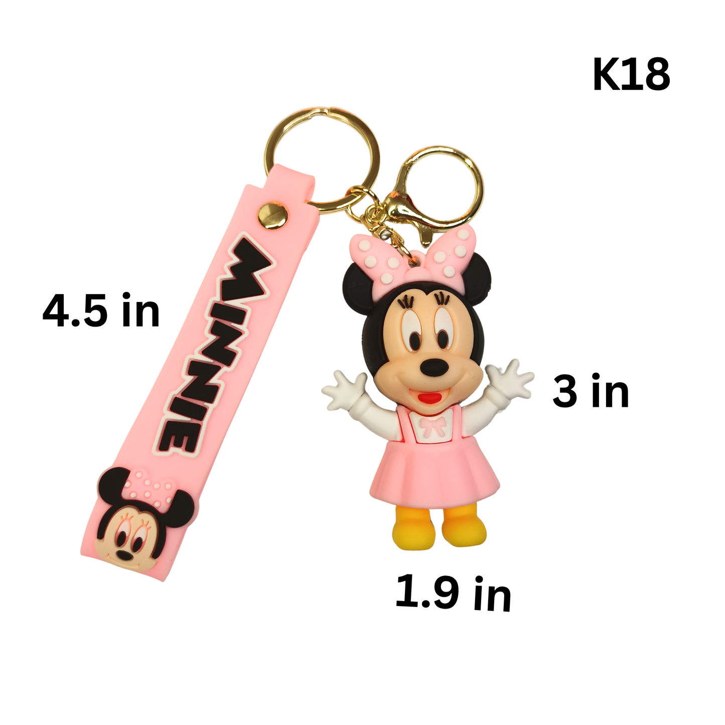 Cute Pink Cartoon Girl Mouse Keychain Rubber Pendant Wrist Strap Bag Charm Key Ring