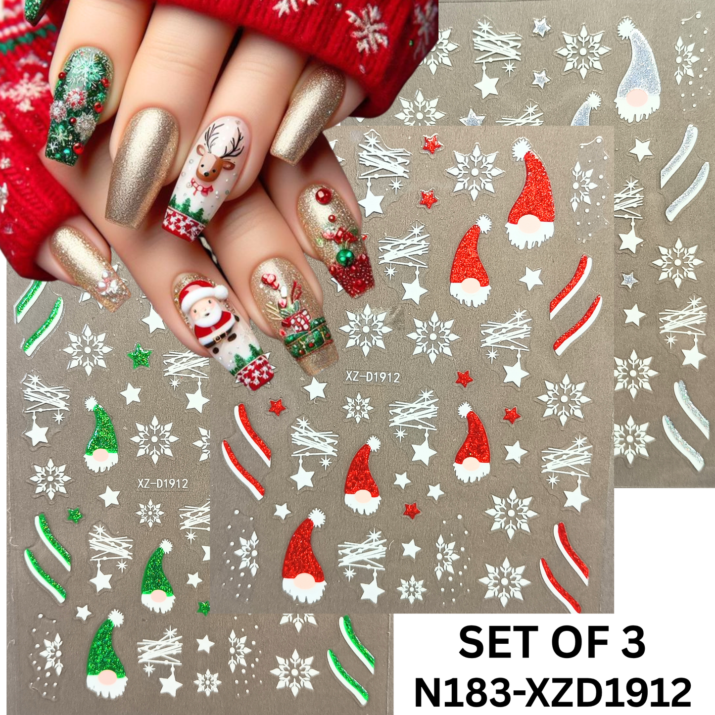 Festive Winter Snowflake Nail Design,Christmas Nail Decals