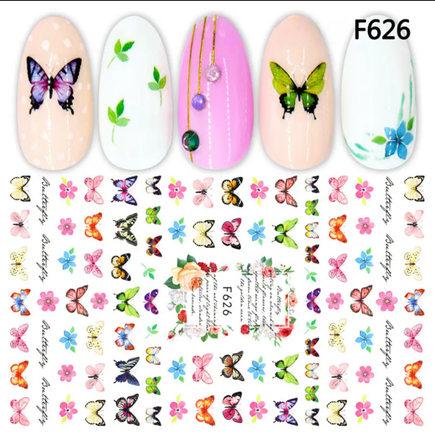3D Butterfly Floral Nail Stickers, Spring/Summer Decals for Manicure, Gel, Dipping, Acrylic