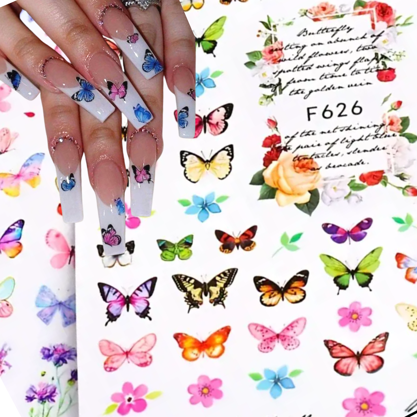 3D Butterfly Floral Nail Stickers, Spring/Summer Decals for Manicure, Gel, Dipping, Acrylic