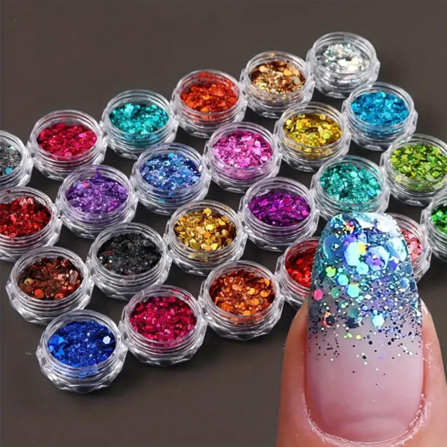 24 Colors Glitter Nail Art Sequins Set – Holographic Chunky Glitter Powder for Nails, Crafts & DIY