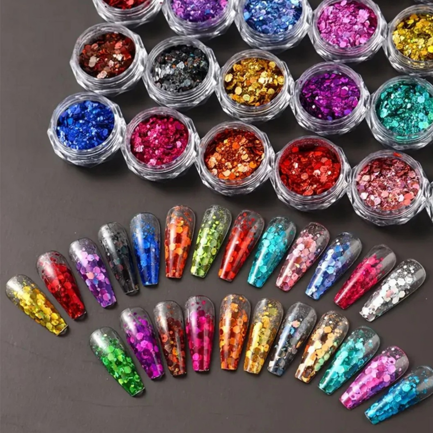 24 Colors Glitter Nail Art Sequins Set – Holographic Chunky Glitter Powder for Nails, Crafts & DIY