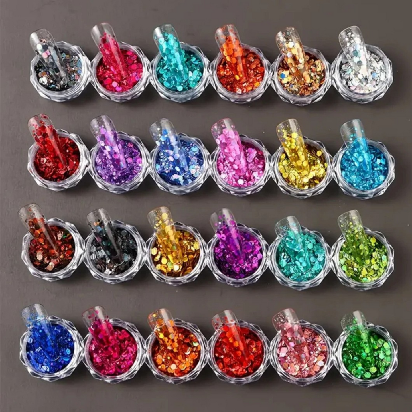 24 Colors Glitter Nail Art Sequins Set – Holographic Chunky Glitter Powder for Nails, Crafts & DIY
