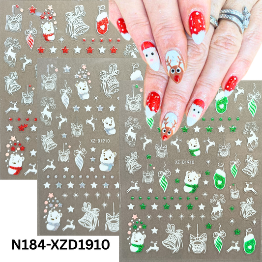 Holiday Nail Stickers – Reindeer & Winter Snowflake Design