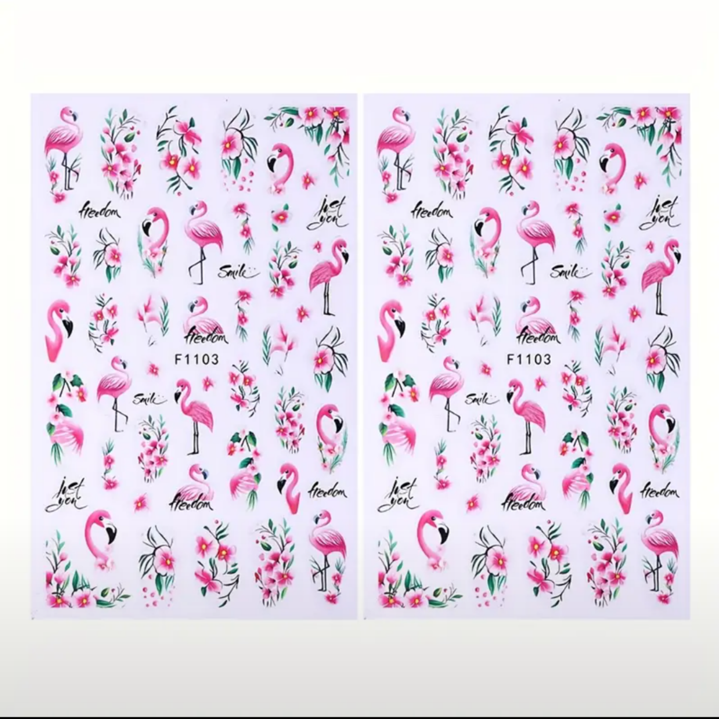 Tropical Flamingo & Floral Nail Art Stickers, 3D Decals with Vibrant Pink Flamingos, Green Foliage & White Flowers for DIY Manicure Decoration