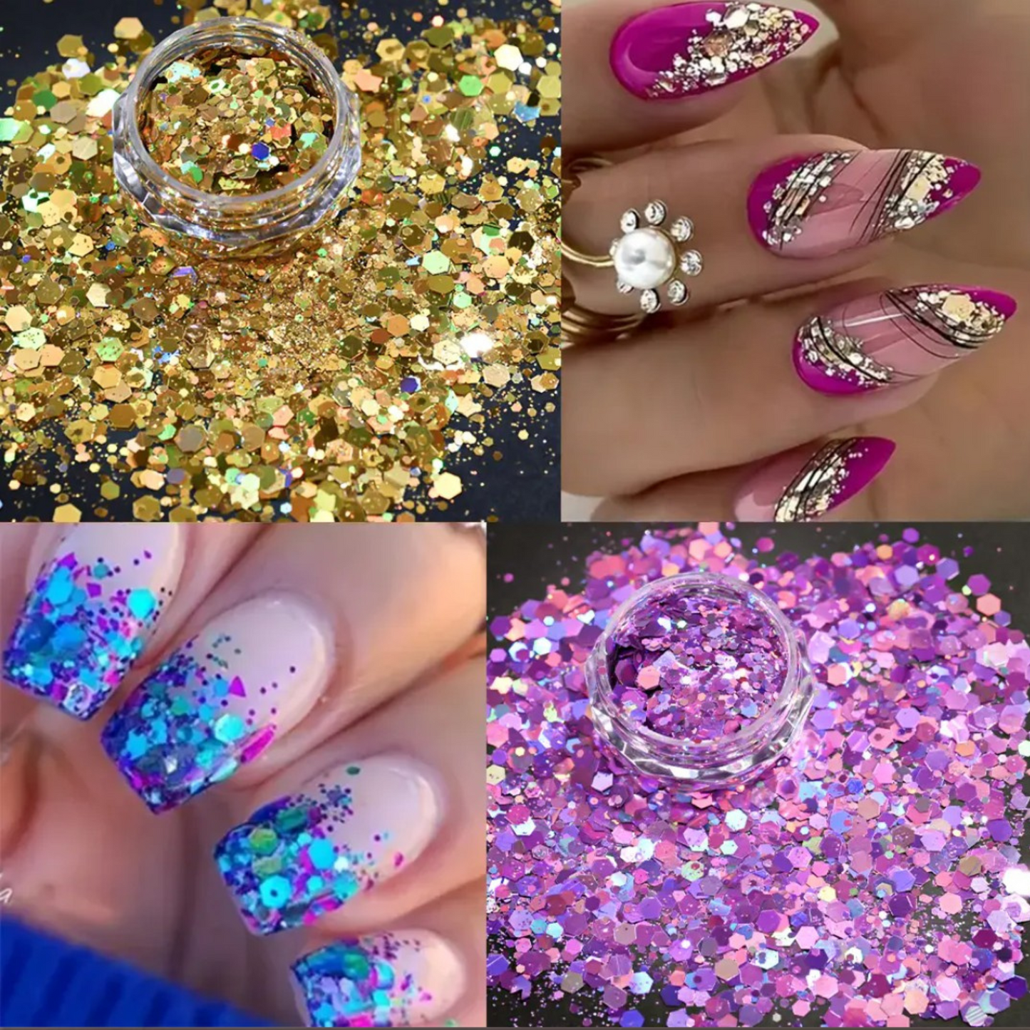 24 Colors Glitter Nail Art Sequins Set – Holographic Chunky Glitter Powder for Nails, Crafts & DIY