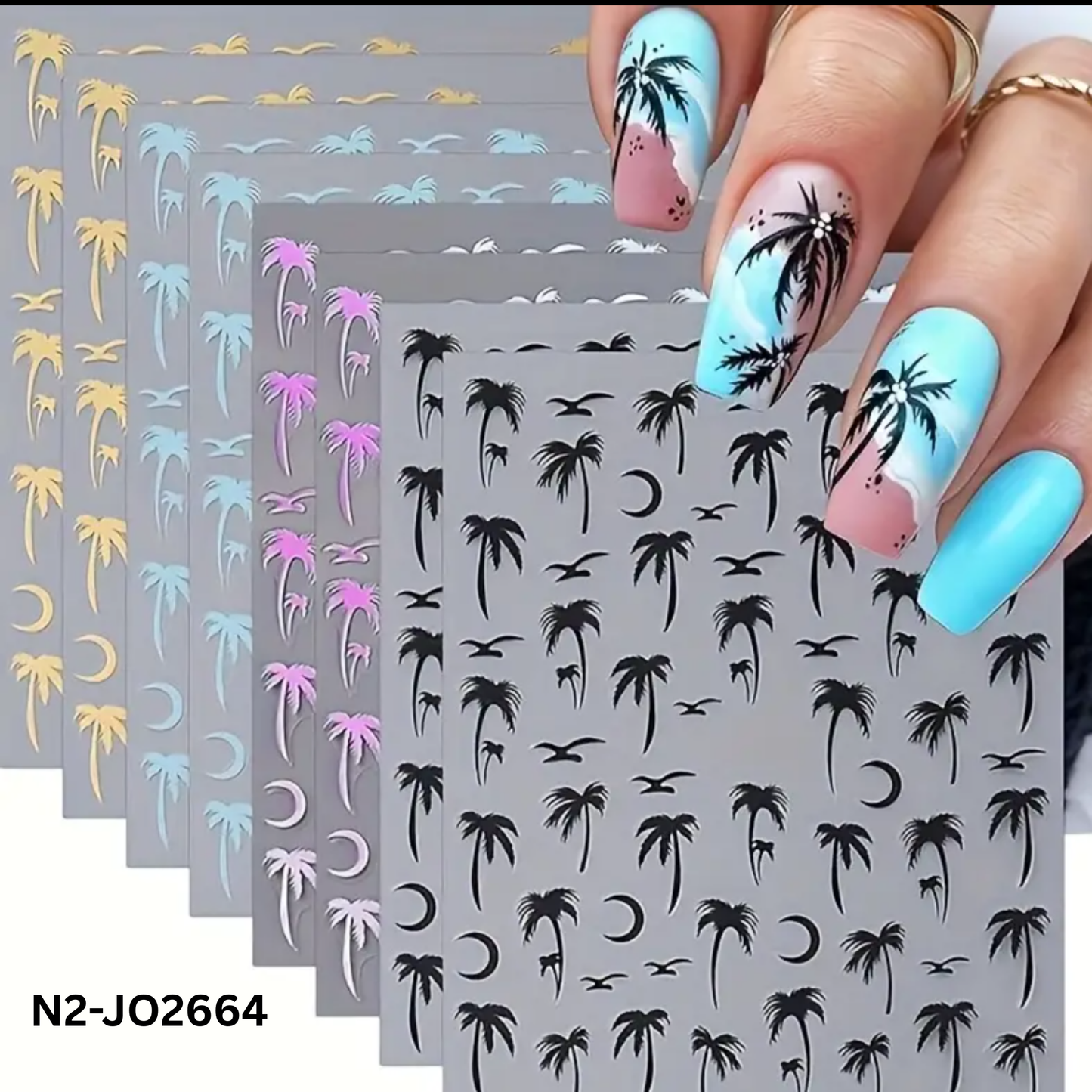 3D Palm Tree Nail Stickers β Tropical Beach Nail Art Decals β Sunset & Summer Nail Design β Self-Adhesive, Multiple Colors