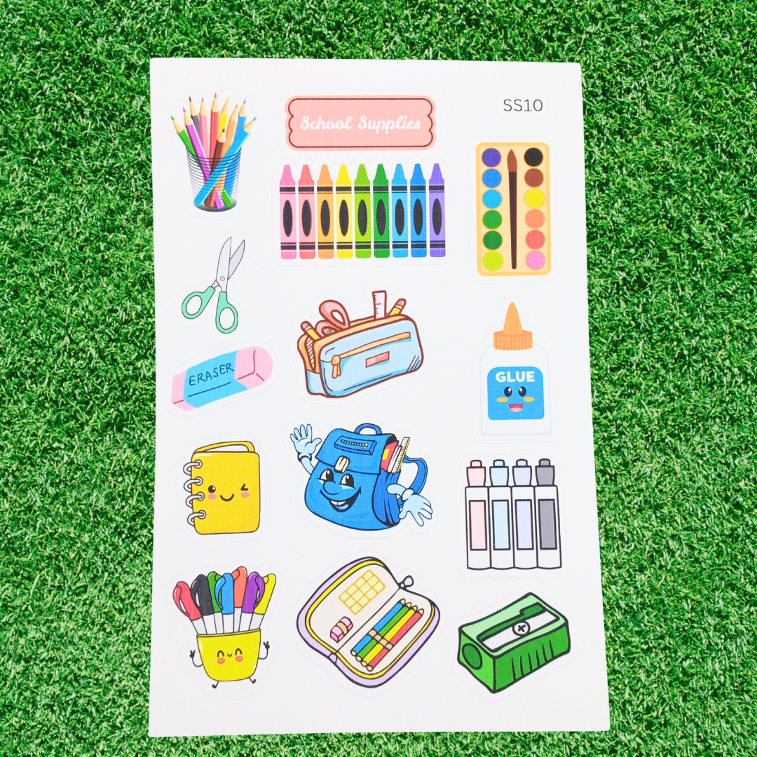 School Supplies Handmade School & Book-Themed Vinyl Sticker Sheets