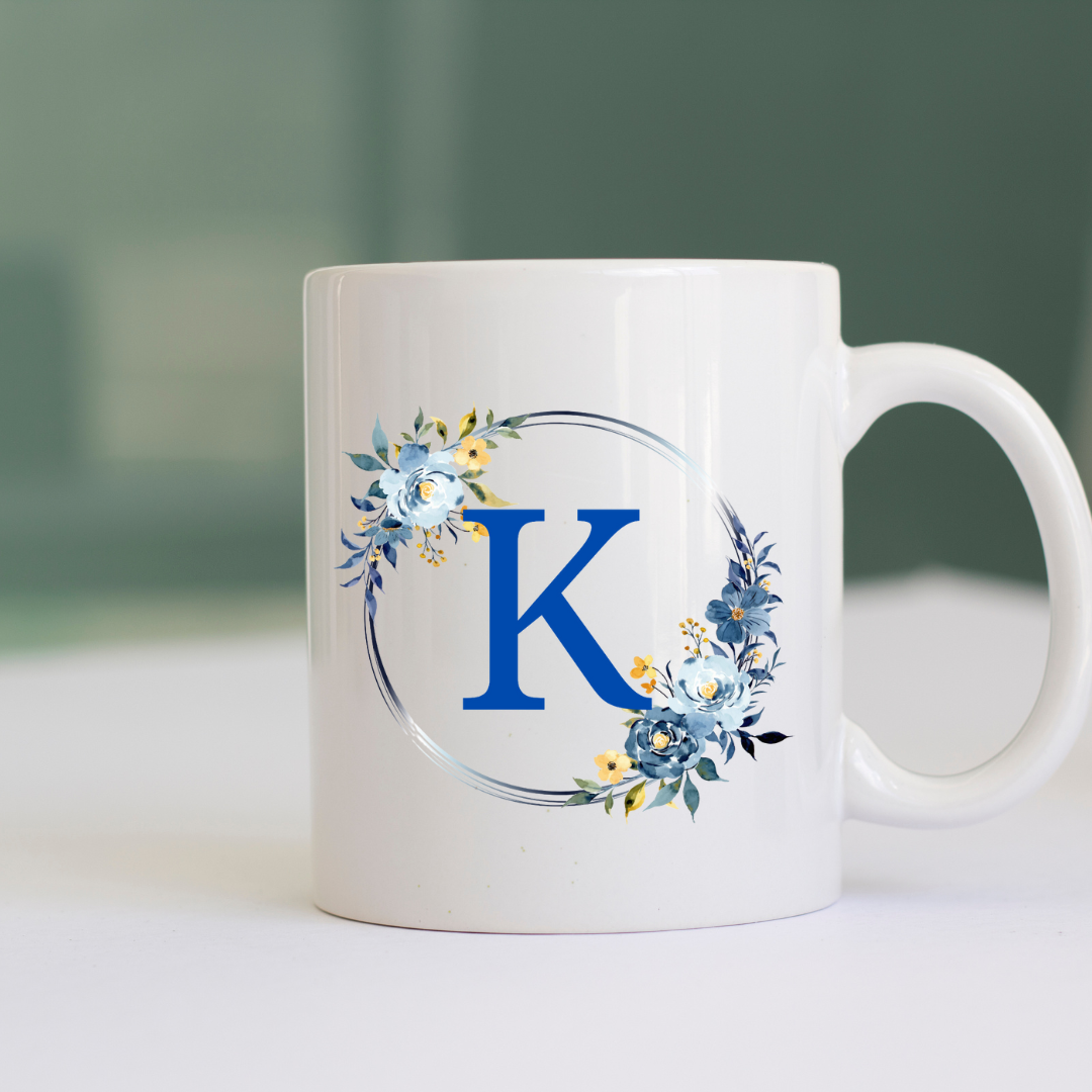 Floral Letter Mug A-Z - Personalized Monogram Coffee Cup, Gift Mug, Girlfriend Boyfriend Gift, Artisan Handmade Coffee Cup, Gifts Personalized Coffee Mug, Mug for Men Women, mug gift for her best friend tumbler